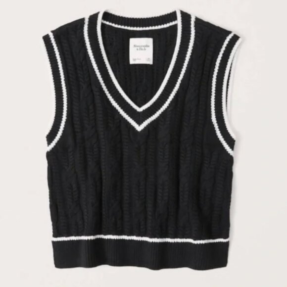 Abercrombie Cropped V-Neck Sweater Vest | Black - Picture 4 of 4